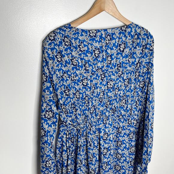 J. Crew Tiered Tie Front Beach Dress Womens Large Blue Floral Cotton 2024 Style - Picture 9 of 12